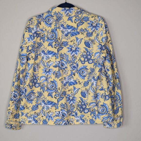 Appleseeds Cotton Blazer Yellow and Blue Floral Jacket Women's Size M - Picture 2 of 6
